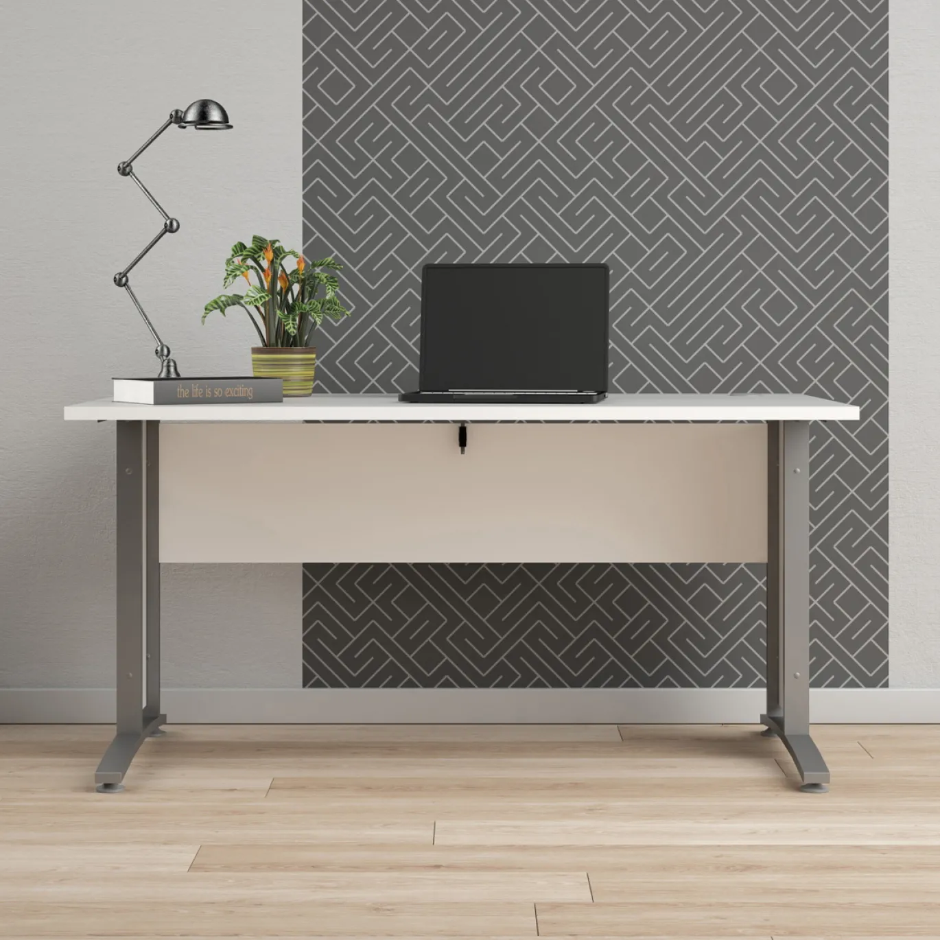 Kantoorbureau Prima Wit Zilvergrijs Staal 150x80cm - Giga Living