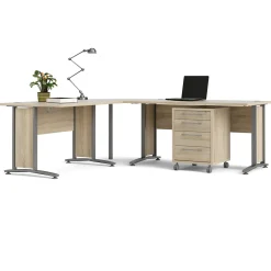 Kantoorbureau Prima Zilvergrijs Staal Naturel Met Lades 200x230cm - Giga Living