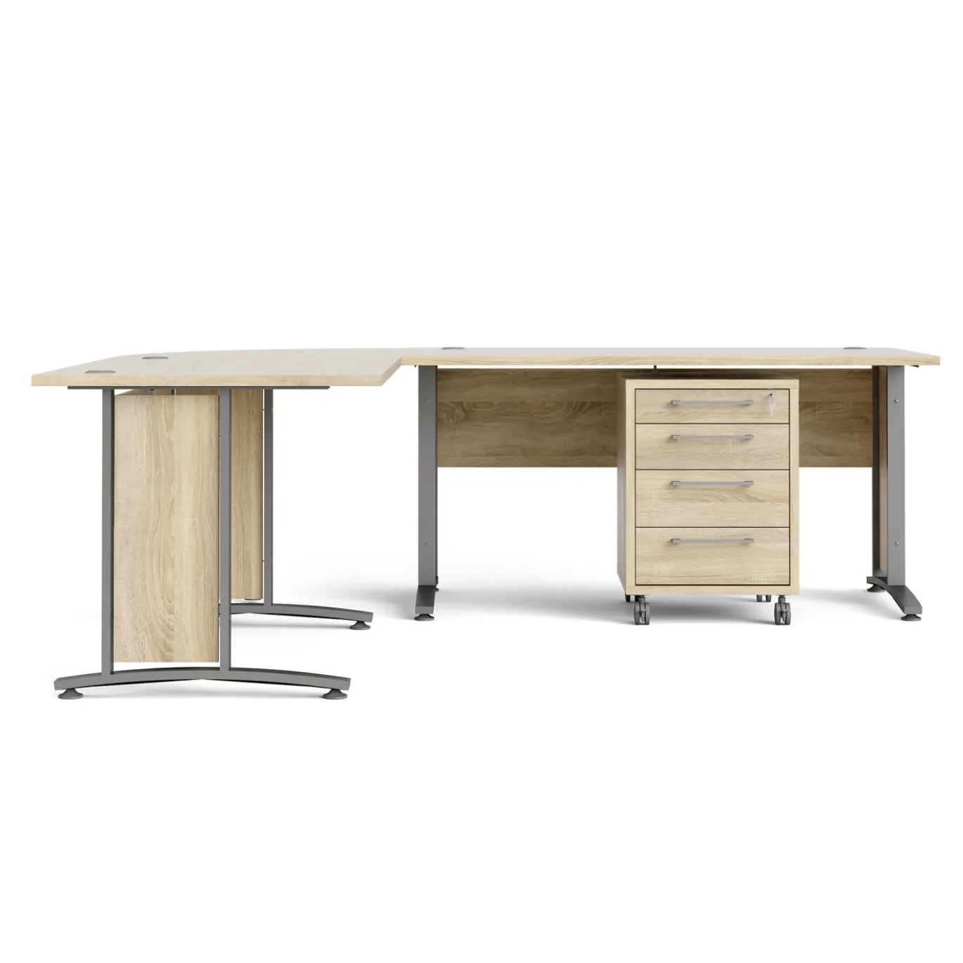 Kantoorbureau Prima Zilvergrijs Staal Naturel Met Lades 200x230cm - Giga Living