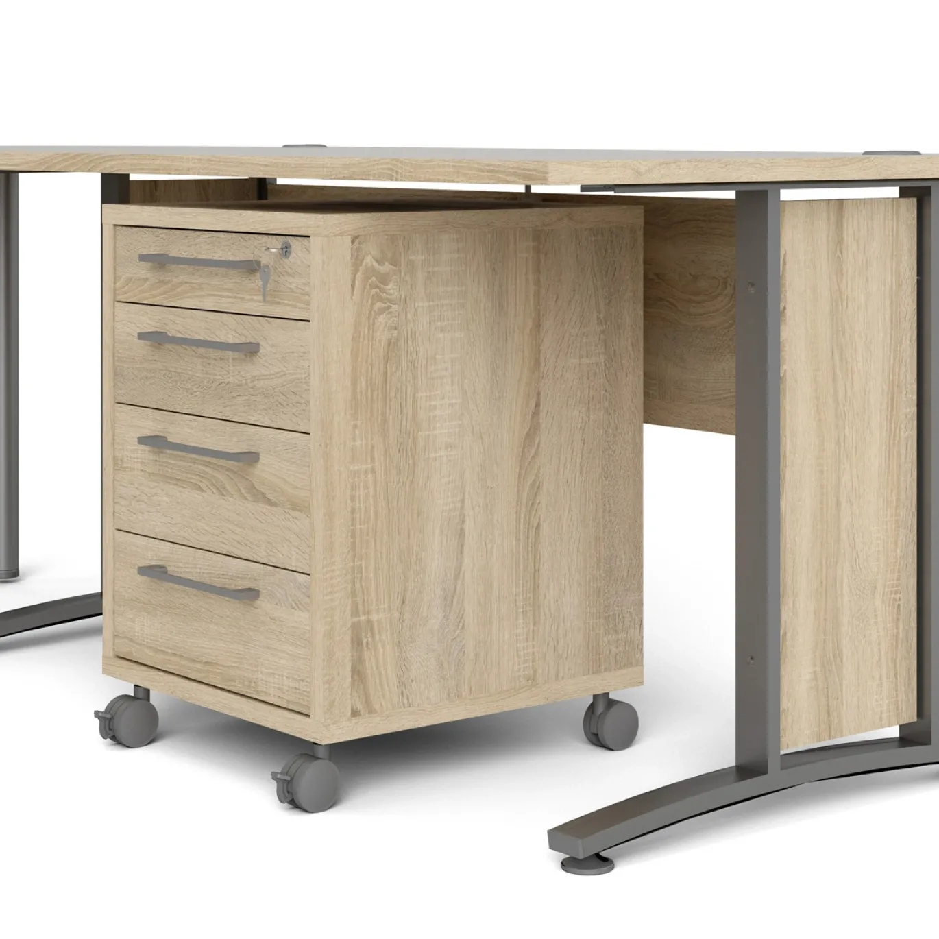 Kantoorbureau Prima Zilvergrijs Staal Naturel Met Lades 200x230cm - Giga Living
