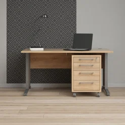 Kantoorbureau Prima Zilvergrijs Staal Naturel Met Lades 150x80cm - Giga Living