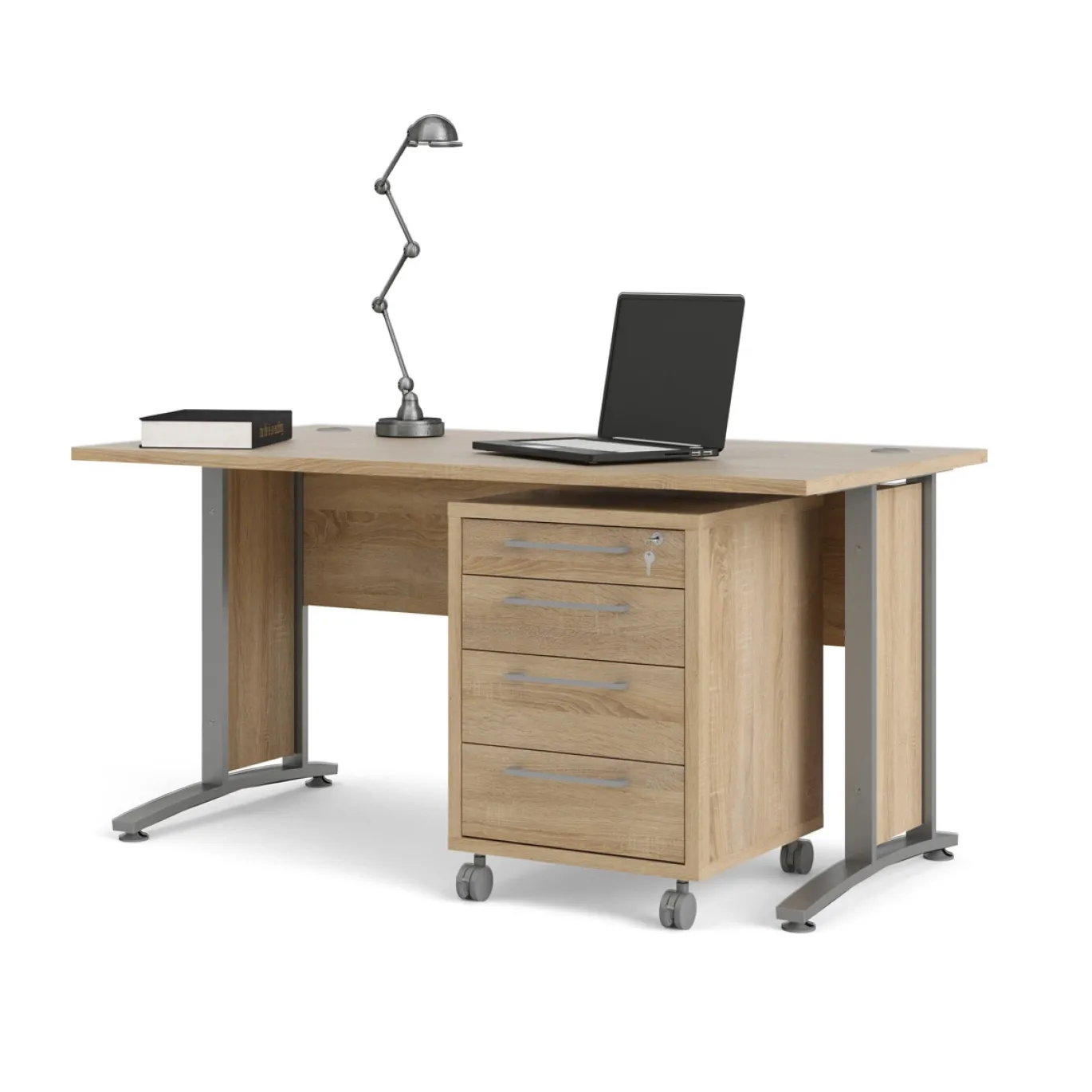 Kantoorbureau Prima Zilvergrijs Staal Naturel Met Lades 150x80cm - Giga Living