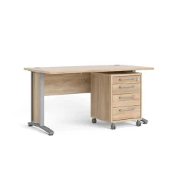 Kantoorbureau Prima Zilvergrijs Staal Naturel Met Lades 150x80cm - Giga Living
