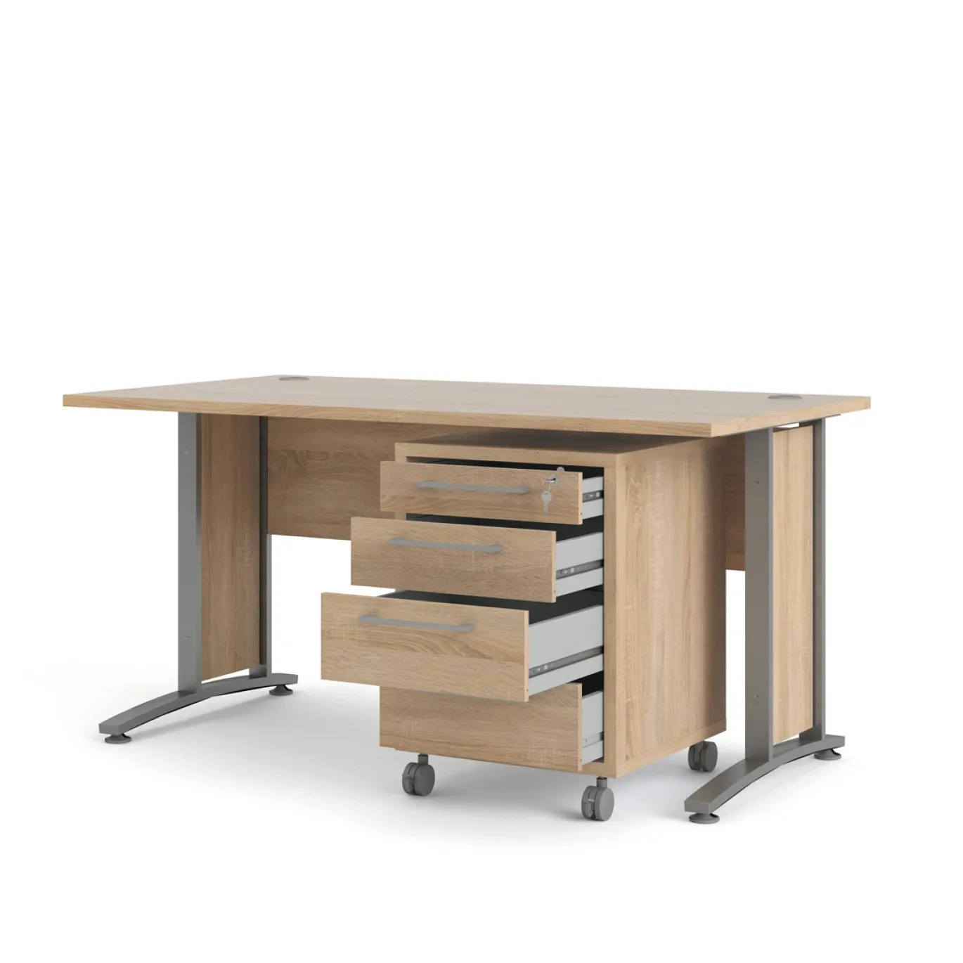 Kantoorbureau Prima Zilvergrijs Staal Naturel Met Lades 150x80cm - Giga Living