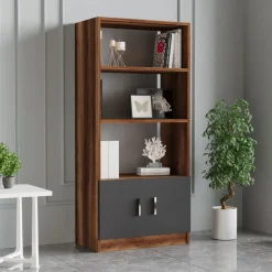 Kantoor Meubel Set Melamine Walnoot Antraciet