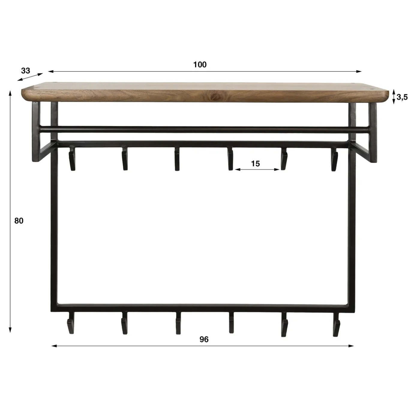 Kapstok Edge Curve 12 Haken Acaciahout Bruin - Giga Meubel