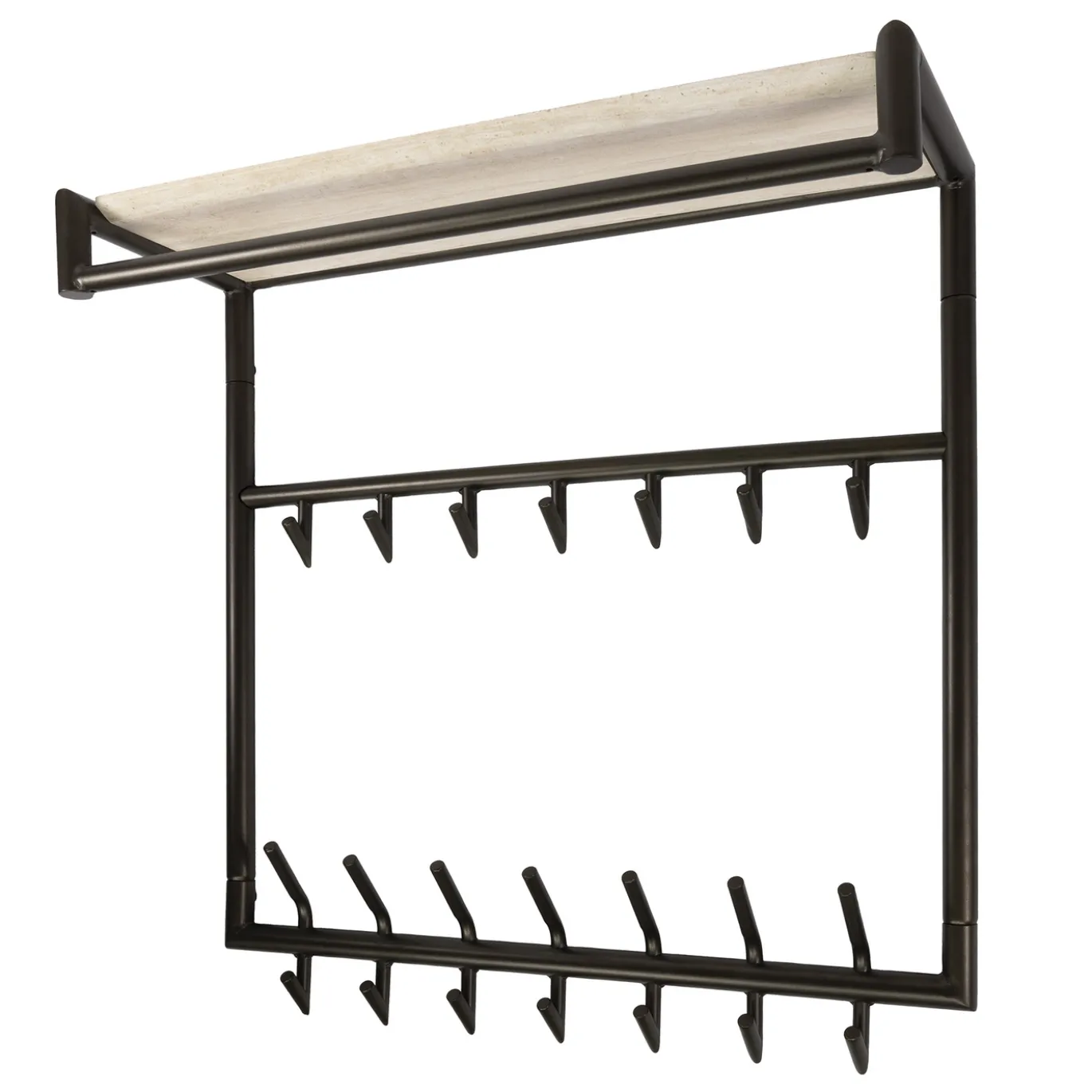 Kapstok Terra Hoog Roede En Hoedenplank 3x7 Haken Melamine Travertin - Giga Meubel
