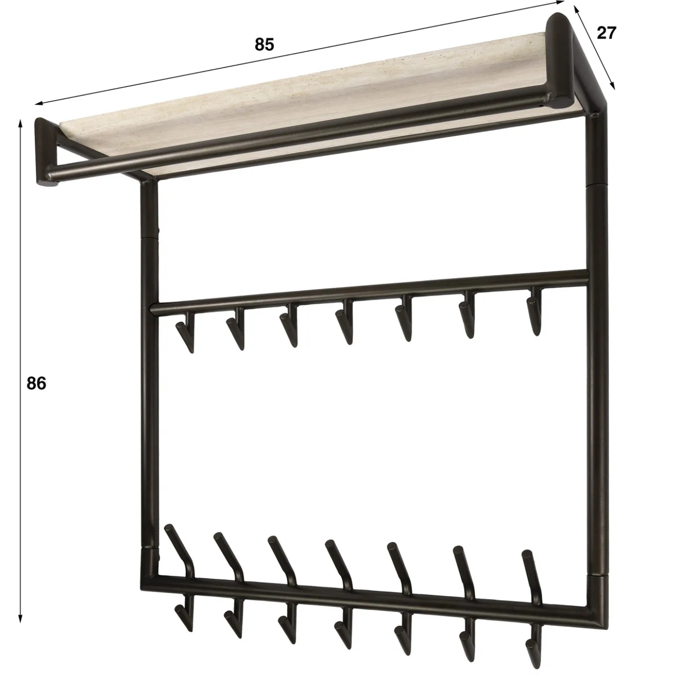 Kapstok Terra Hoog Roede En Hoedenplank 3x7 Haken Melamine Travertin - Giga Meubel