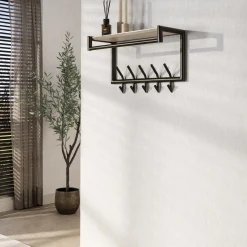 Kapstok Terra Roede En Hoedenplank 2x5 Haken 65cm Melamine Travertin - Giga Meubel
