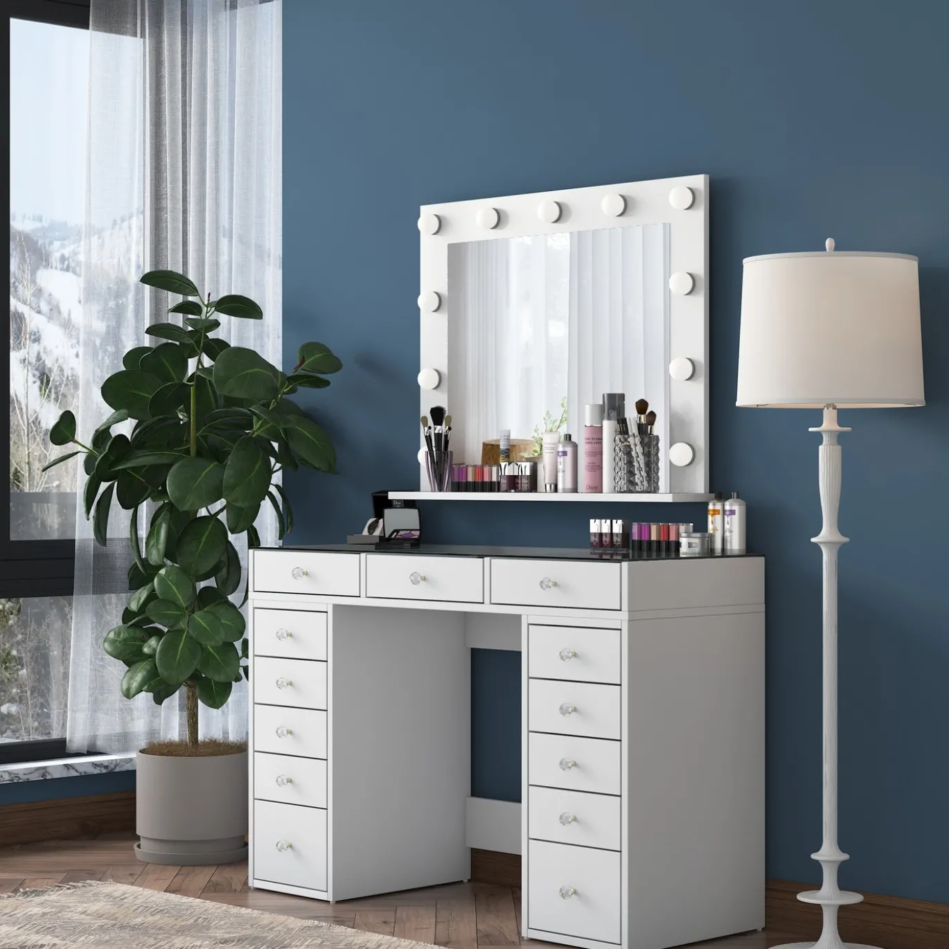 Kaptafel Beyas Wit/Glas 120cm Incl. Spiegel