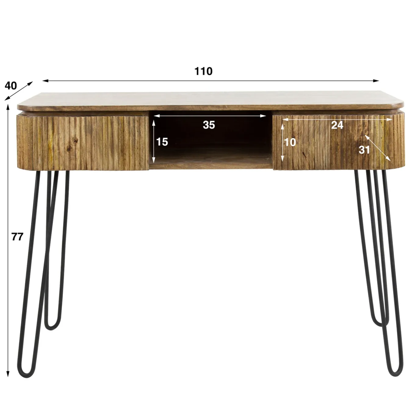 Kaptafel Wave 2 Lades Massief Mango Zandkleur - Giga Meubel