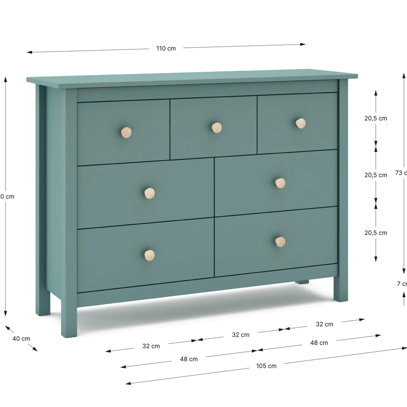 Kast Max 4+3L Petrol Groen - Giga Meubel