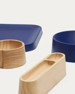 Kave Home Aperitiefschaaltjes Bletz Set Blauw En Naturel Acaciahout
