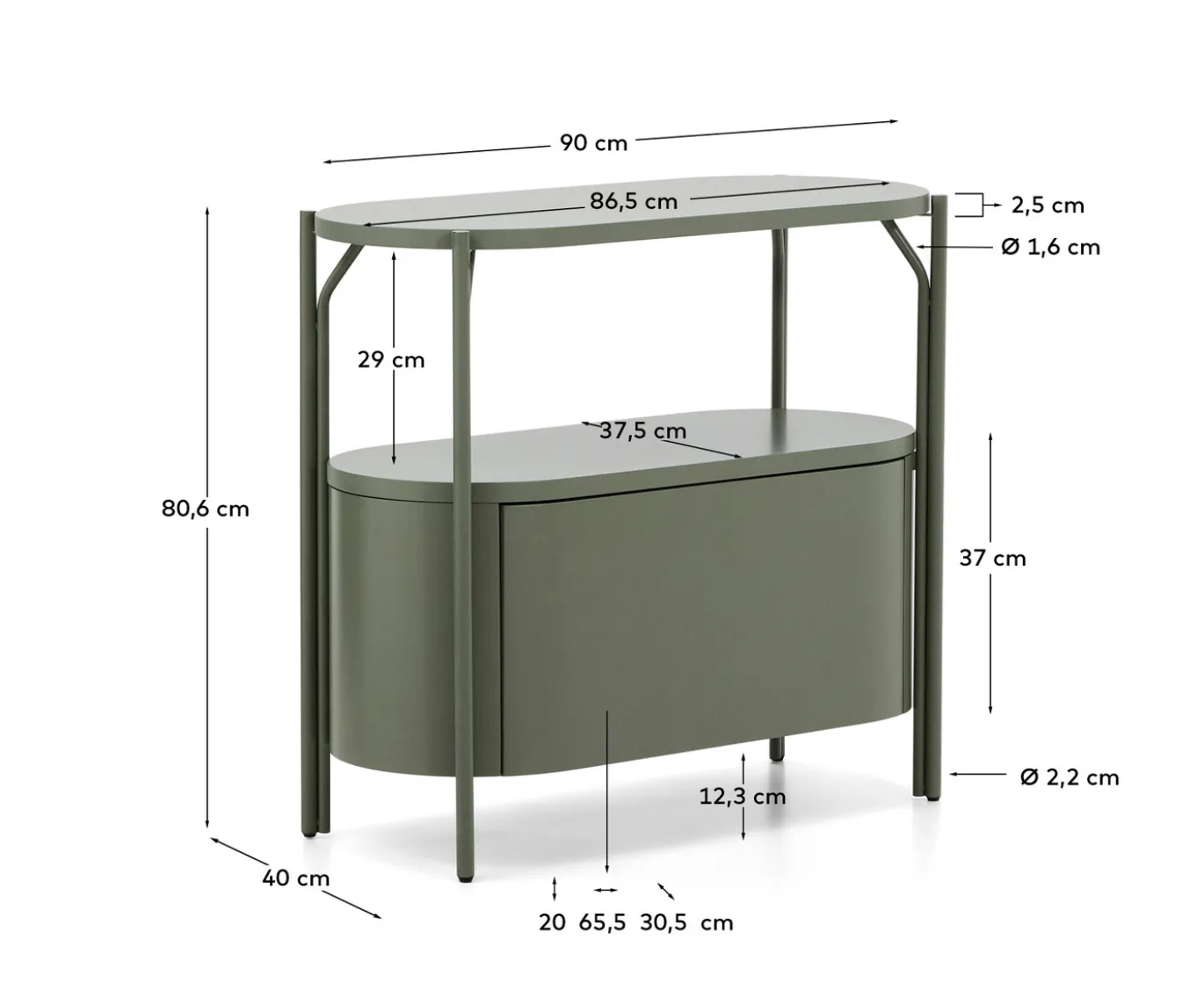 Kave Home Badkamermeubel Arely met Stalen Structuur Groen Gelakt MDF 90x40cm