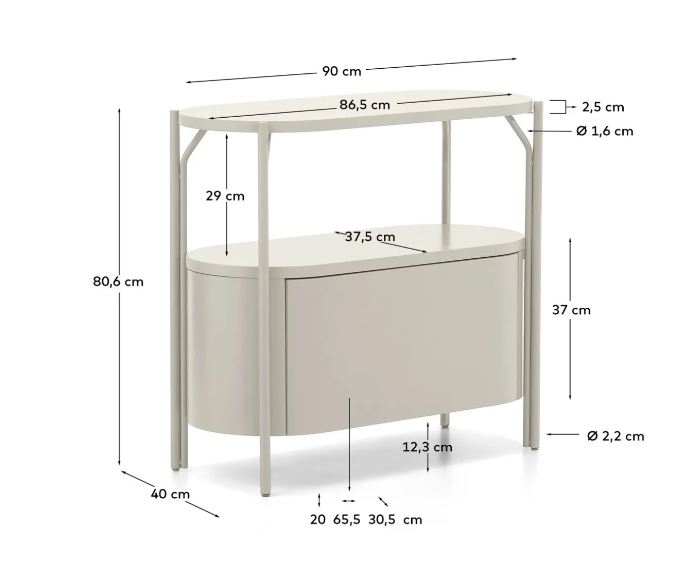 Kave Home Badkamermeubel Arely met Stalen Structuur Wit Gelakt MDF 90x40cm