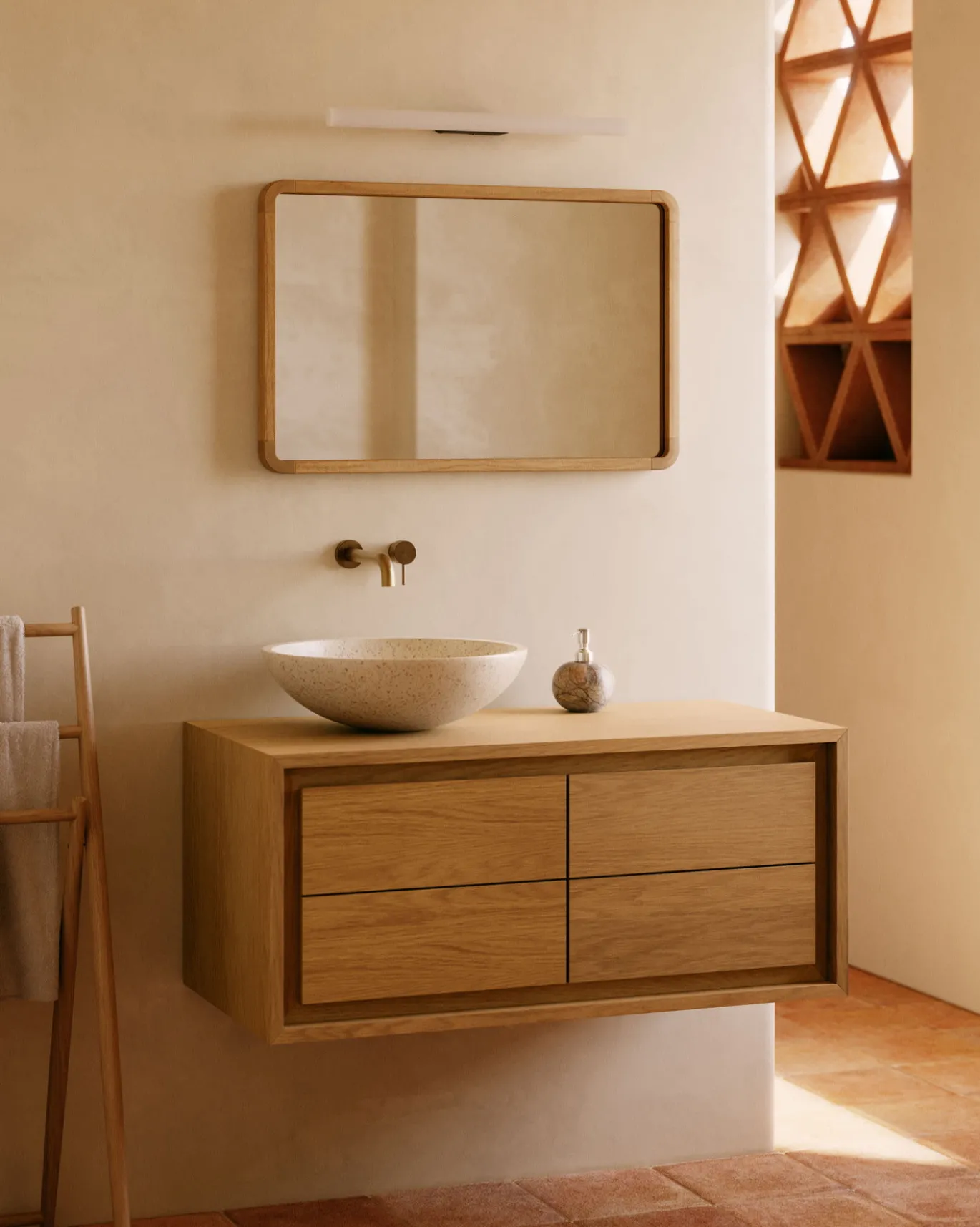 Kave Home Badkamermeubel Kenta Massief Teakhout Naturel 90x45cm