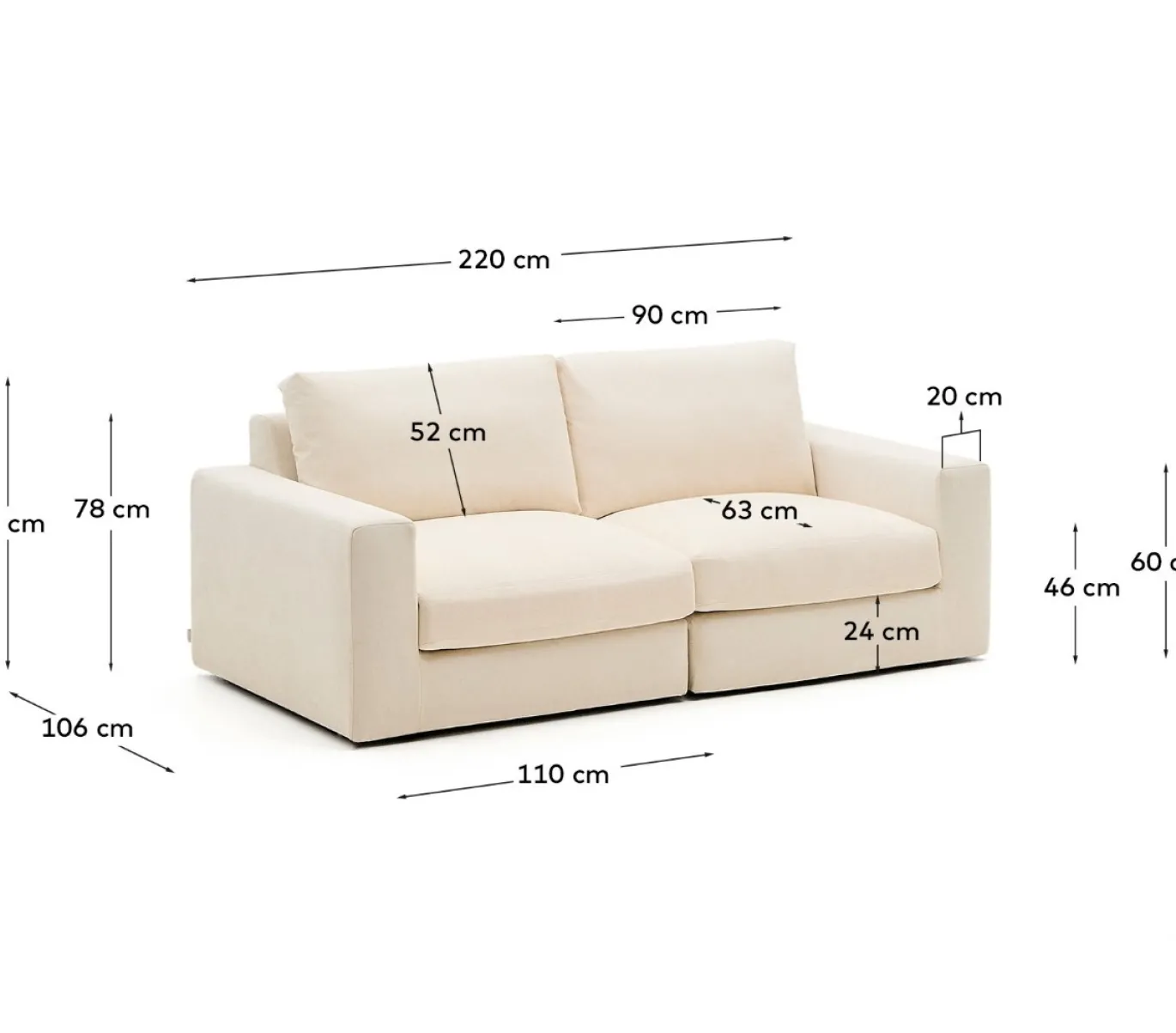 Kave Home Bank Alea 3-Zits Chenille Ecru