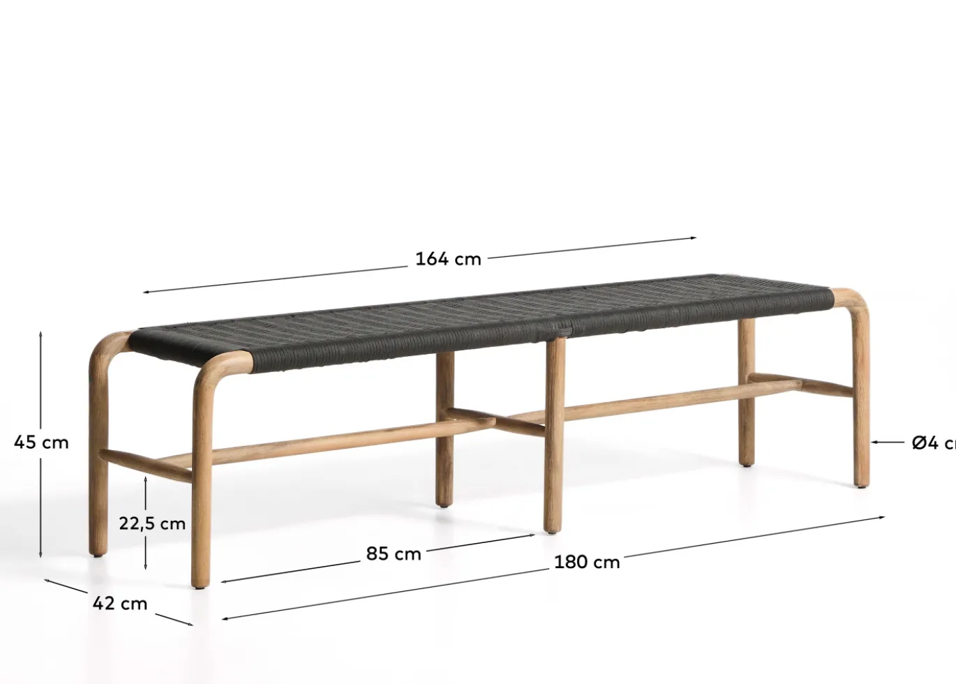 Kave Home Bank Alipa Massief Acaciahout Grafiet Touw 200cm