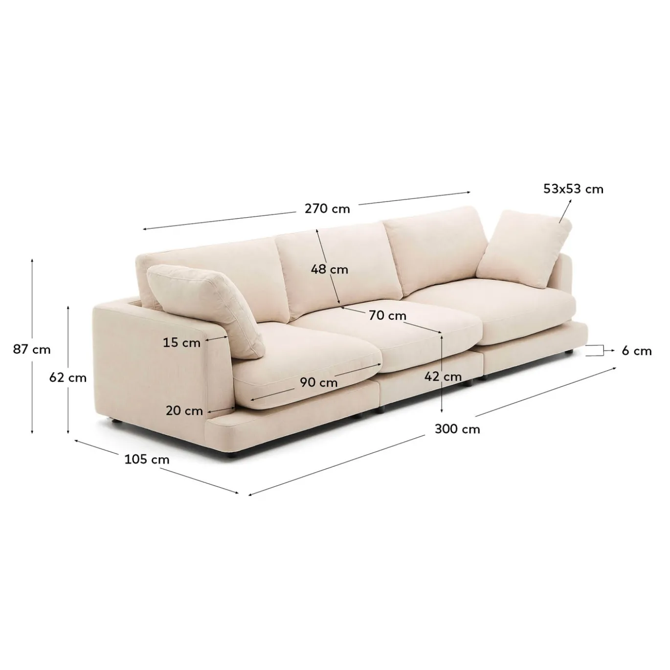 Kave Home Bank Gala 4-zits Beige Chenille 300cm