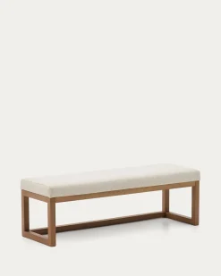 Kave Home Bankje Loya Beige Chenille En Beukenhout Walnootkleurig 128cm