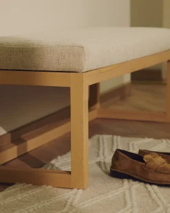 Kave Home Bankje Loya Beige Chenille En Beukenhout 128cm