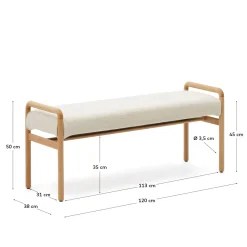 Kave Home Bankje Macaret Massief Eikenhout Naturel Afneembare Hoes 120cm