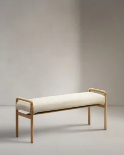 Kave Home Bankje Macaret Massief Eikenhout Naturel Afneembare Hoes 120cm