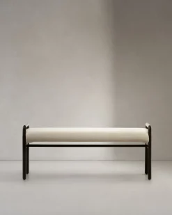 Kave Home Bankje Macaret Massief Eikenhout Zwart Afneembare Hoes 120cm