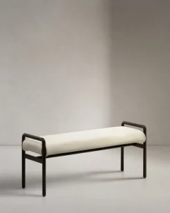 Kave Home Bankje Macaret Massief Eikenhout Zwart Afneembare Hoes 120cm