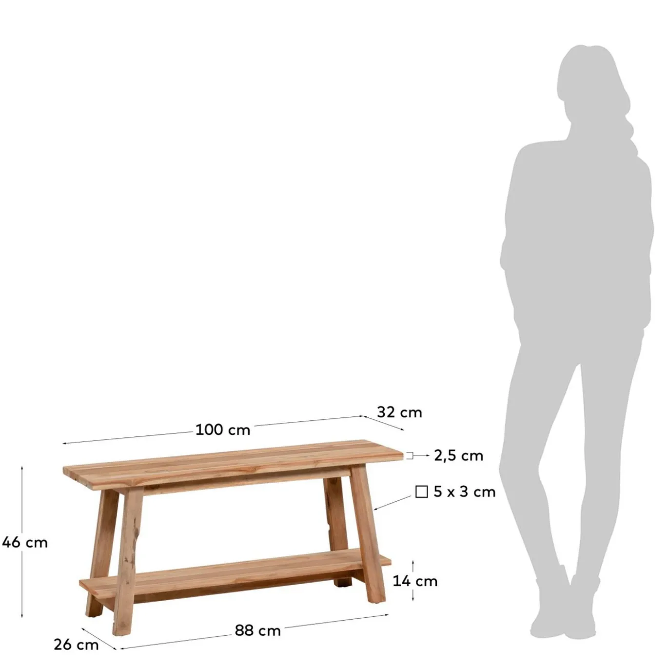 Kave Home Bankje Safara Massief Gerecycled Teakhout 100cm