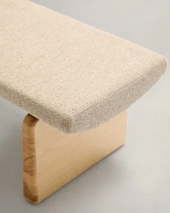 Kave Home Bankje Topaz Beige Chenille En Essenhout Naturel 150cm