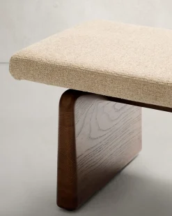 Kave Home Bankje Topaz Beige Chenille En Essenhout Bruin 150cm