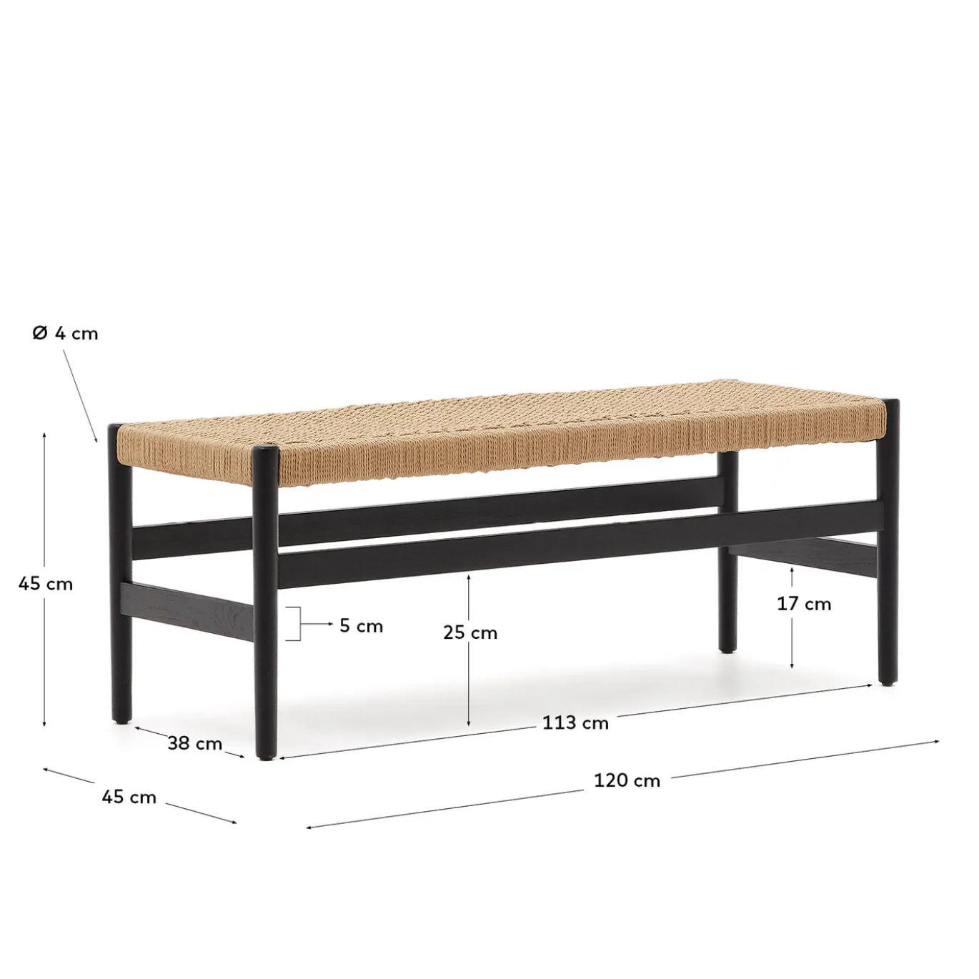 Kave Home Bankje Zaide Eikenhout Zwart 120cm