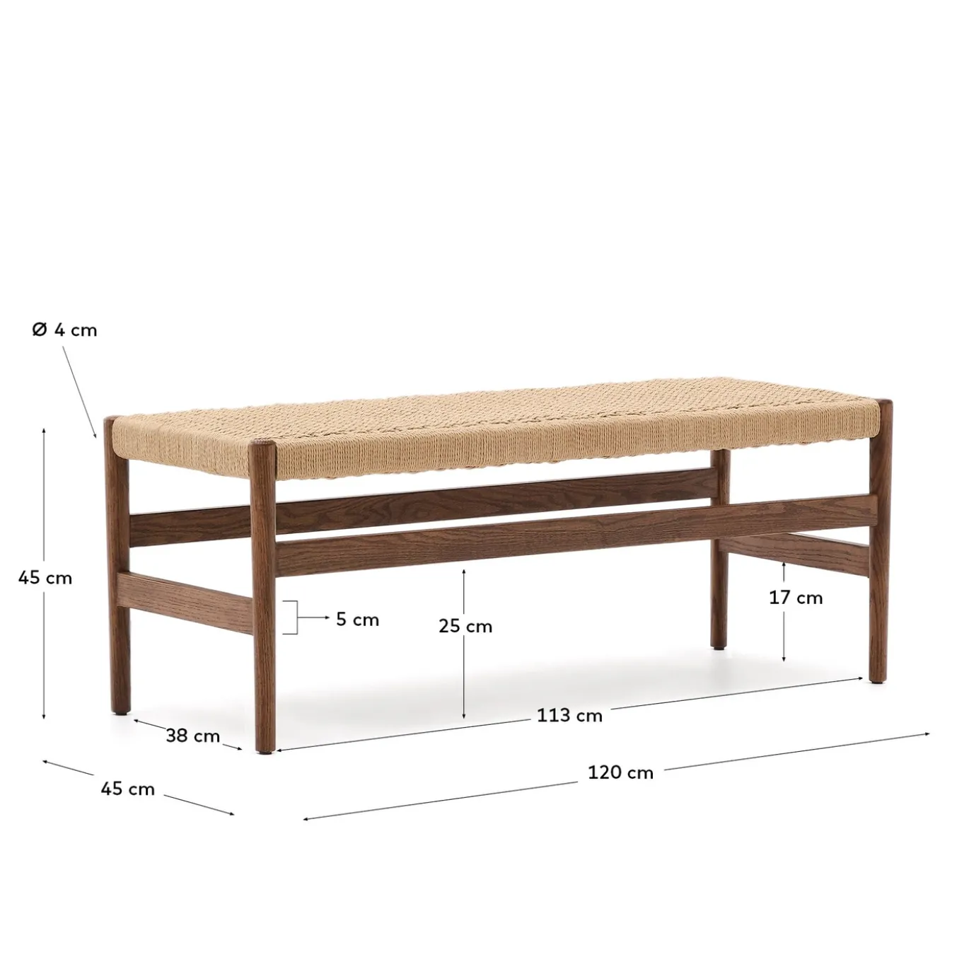 Kave Home Bankje Zaide Eikenhout Walnoot 120cm