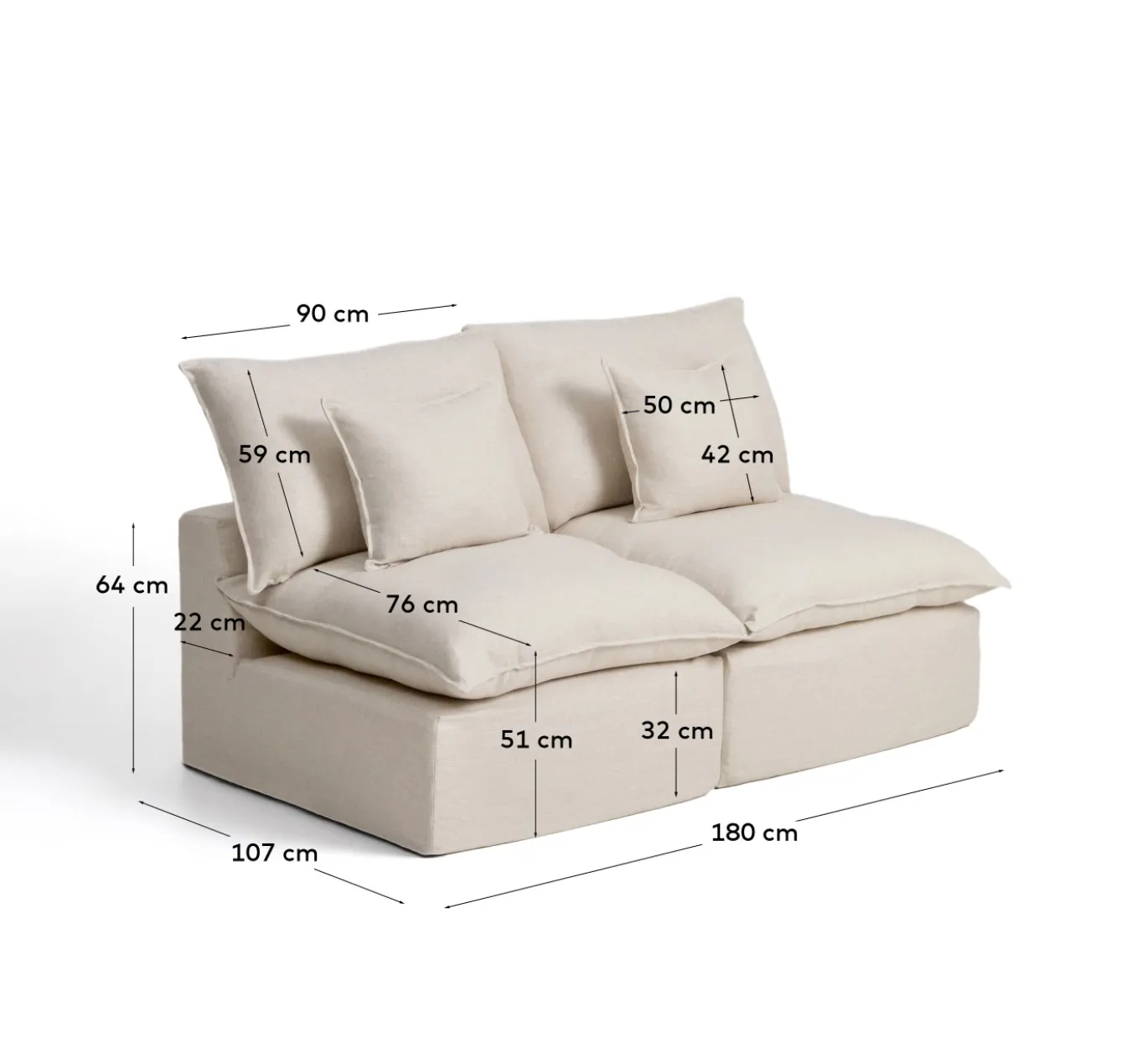 Kave Home Bank met Armleuning Anarela Linnen Beige 180cm