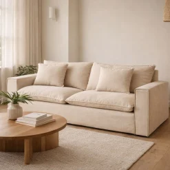 Kave Home Bank met Armleuning Anarela Linnen Beige 260cm