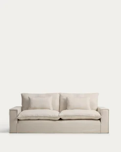 Kave Home Bank met Armleuning Anarela Linnen Beige 260cm
