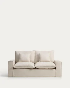 Kave Home Bank met Armleuning Anarela Linnen Beige 220cm