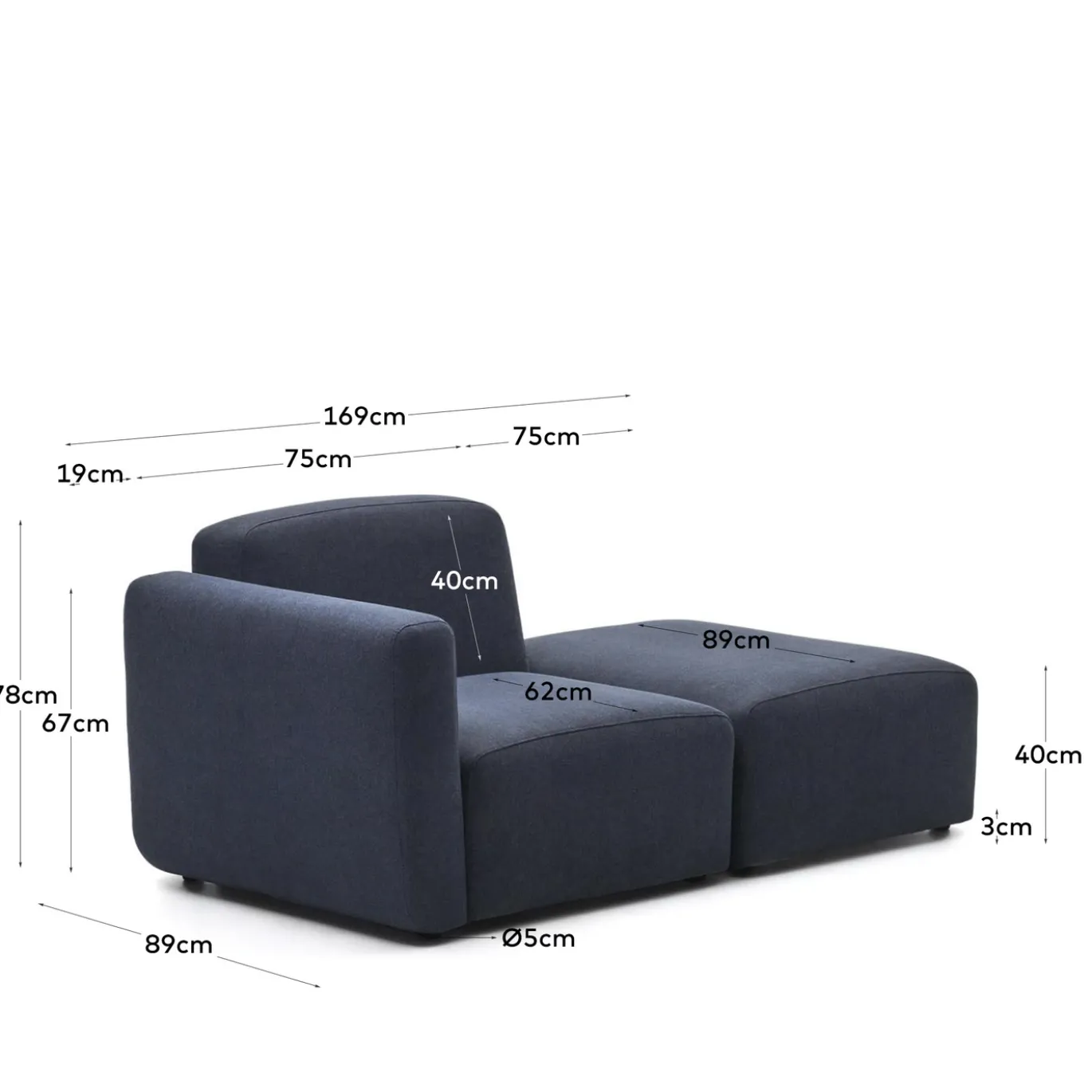 Kave Home Bank Neom 1-zits Modulair Blauw Eindstuk 169cm