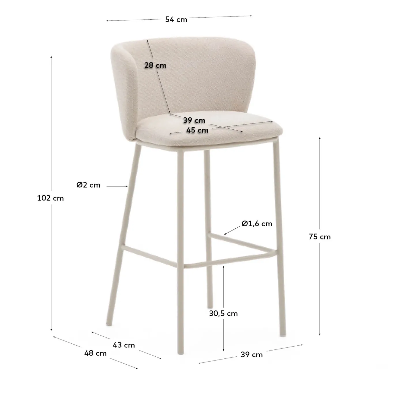 Kave Home Barkruk Ciselia Beige Bouclé 75cm