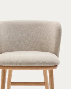 Kave Home Barkruk Ciselia Beige Chenille en Essenhout 75cm