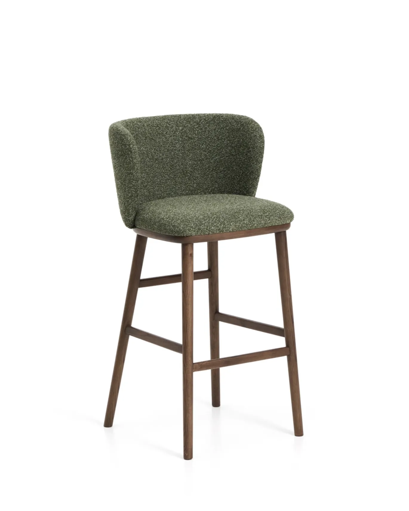Kave Home Barkruk Ciselia Chenille Donkergroen/Walnoot