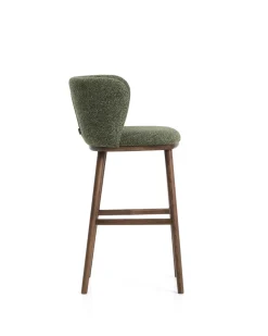 Kave Home Barkruk Ciselia Chenille Donkergroen/Walnoot