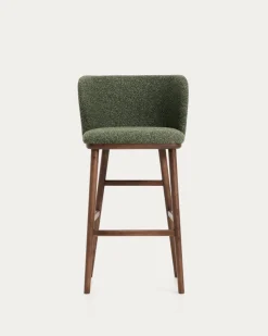Kave Home Barkruk Ciselia Chenille Donkergroen/Walnoot