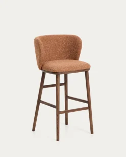 Kave Home Barkruk Ciselia Chenille Terracotta/Walnoot
