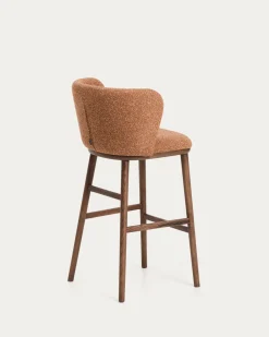 Kave Home Barkruk Ciselia Chenille Terracotta/Walnoot