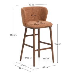 Kave Home Barkruk Ciselia Chenille Terracotta/Walnoot