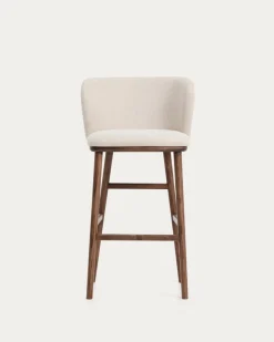 Kave Home Barkruk Ciselia Chenille Beige/Walnoot