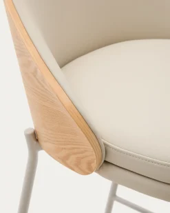 Kave Home Barkruk Eamy Beige Kunstleer Essenfineer Naturel
