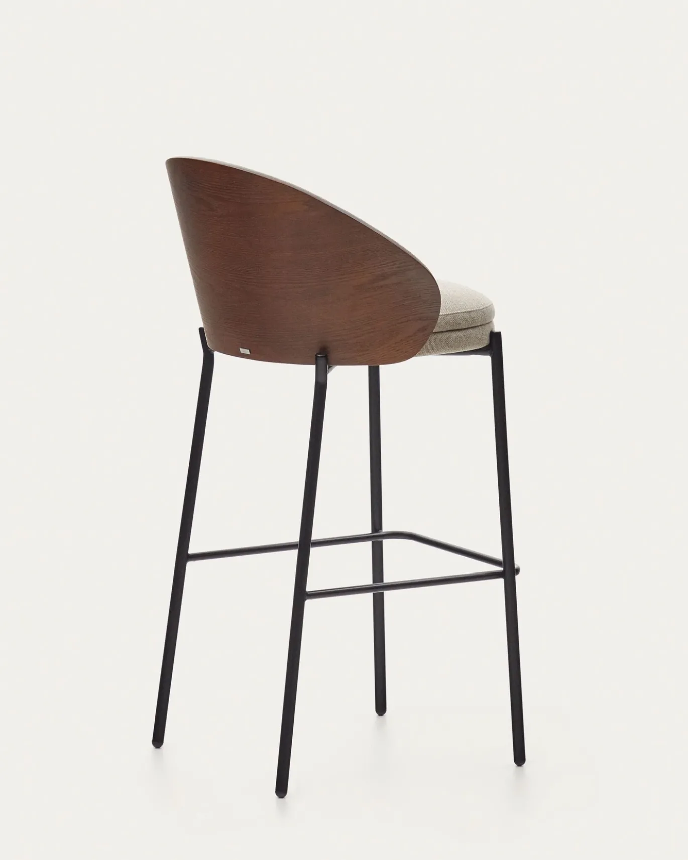 Kave Home Barkruk Eamy Lichtbruin Chenille en Essenhoutfineer Walnoot